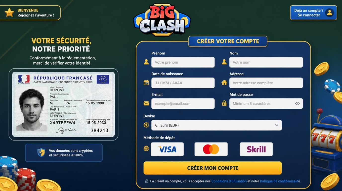Formulaire d’inscription français avec carte d’identité et options de paiement.